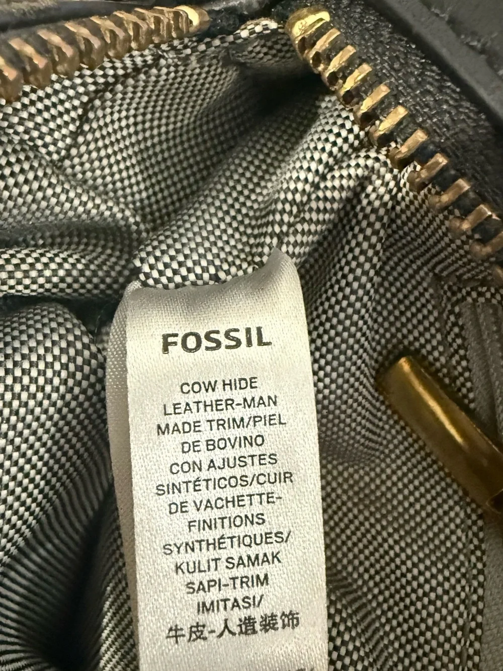 Fossil Black Leather Crossbody Bag with Key Charm